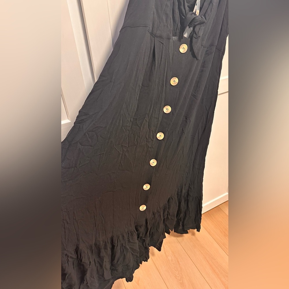 City Chic Island Love Maxi Dress Button-Front Tie Bust. Back cutout Blk - Picture 8 of 9